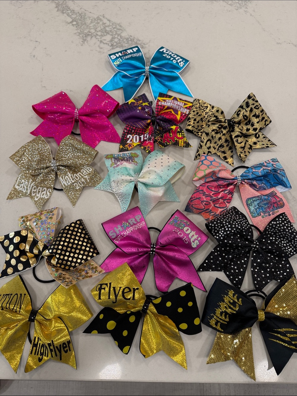 Assorted Cheer Hair Bows - Pink, Blue, Gold, Black, Leopard, Mint